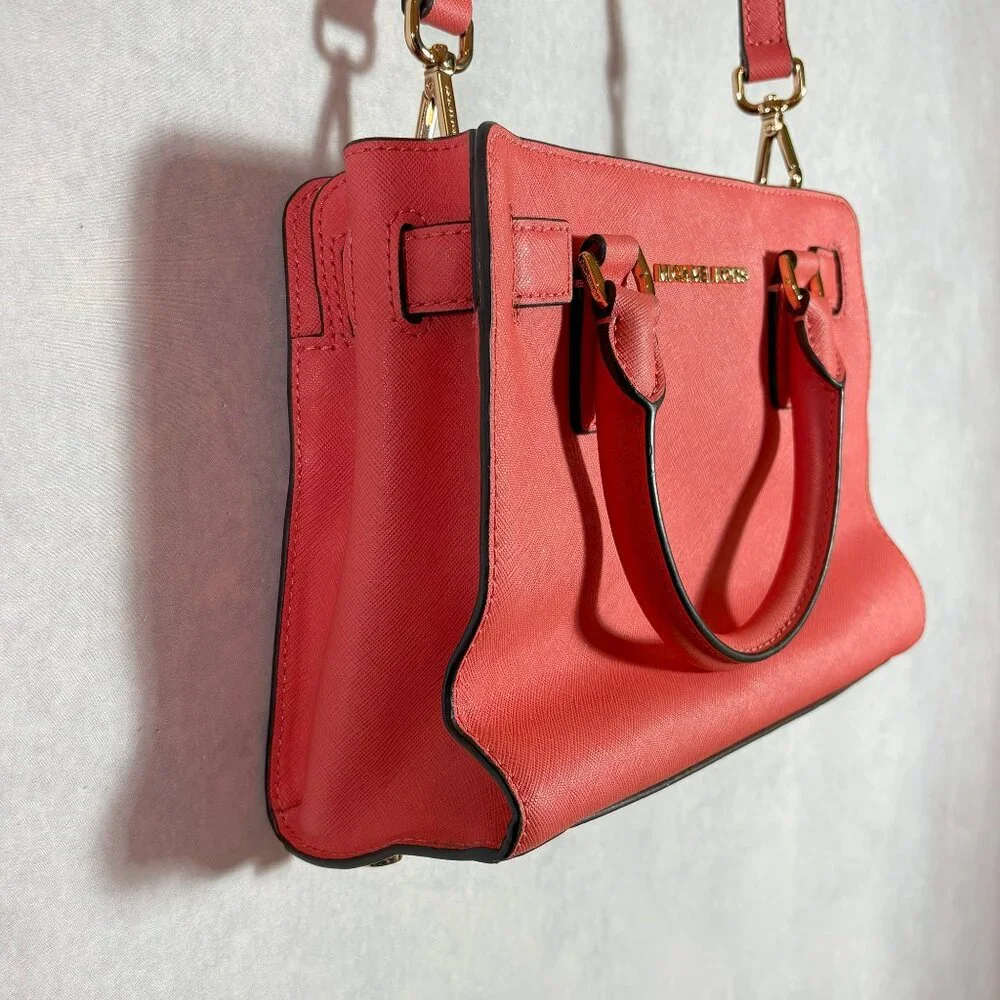 Michael Kors Leather Satchel Bag Crossbody Handbag Coral-Pink Mini